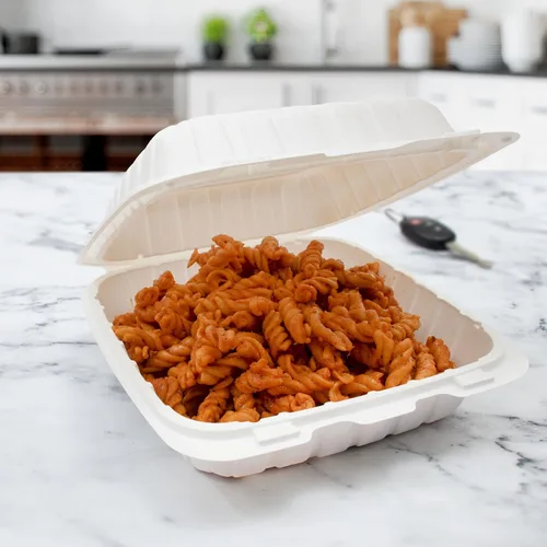Vista 2 de DART ProPlanet - Recipientes para llevar con tapa con bisagras ecológicos rellenos de minerales, tamaño de 8.5 pulgadas, 1 compartimento, 150