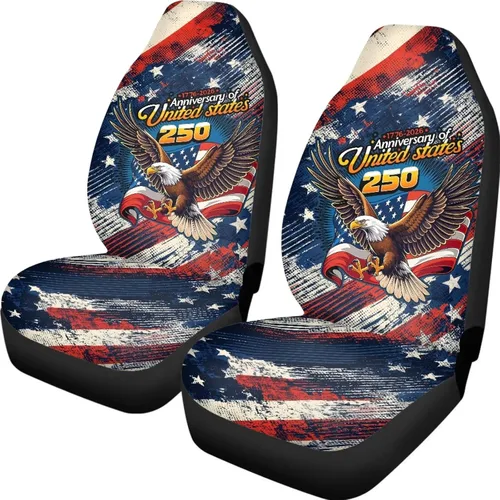 Vista 12 de ELEQIN 250 fundas de asiento delantero de automóvil con bandera patriótica estadounidense, paquete de 2 protectores de asiento de poliéster suaves