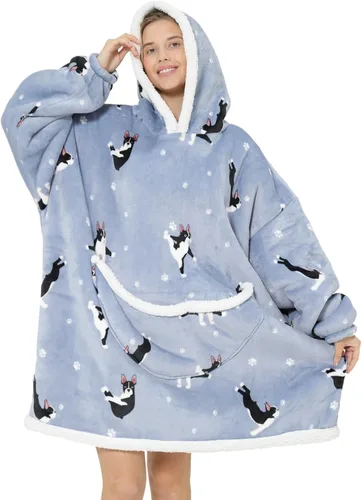 Vista 7 de Manta con capucha, sudadera de gran tamaño para adultos, mujeres y hombres, hecha de franela muy suave y cálida, con bolsillo y mangas