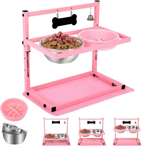 Vista 19 de Soporte elevado para perros medianos y grandes con comedero lento y tapete, altura ajustable de 3.9, 5.5, 7.1, 8.7, 10.2, 11.8 pulgadas, comederos