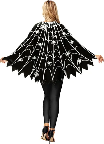 Vista 7 de Disfraz de calabaza de Halloween, capa de poncho de esqueleto de telaraña