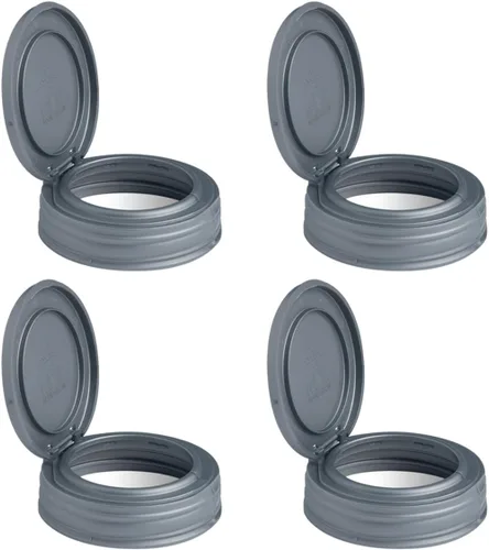 Vista 8 de reCAP Mason Jars Tapa FLIP Cap Boca regular Negro 4 unidades Fabricado en Estados Unidos