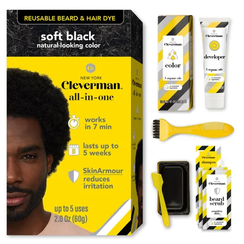 Vista 15 de Cleverman Tinte para cabello y barba para hombres negros, cobertura de canas, paquete 2X