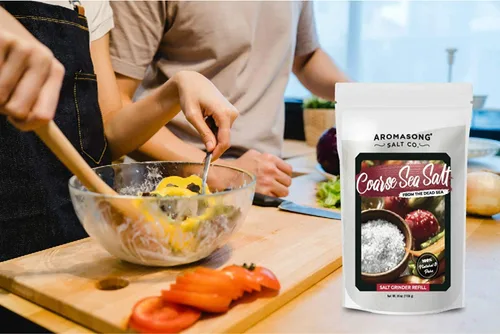 Vista 5 de Aromasong Sal marina 100% natural de grano grueso, 2.43 libras con sal marina de grano fino, 2.43 libras del mar muerto, sin refinar, sin gluten