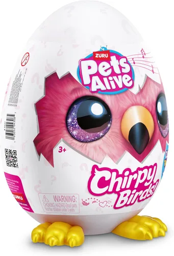 Vista 6 de Pets Alive Chirpy Birds (flamenco) de ZURU, mascota electrónica que habla, huevo sorpresa gigante, calcomanías, peine, arcilla esponjosa, peluche