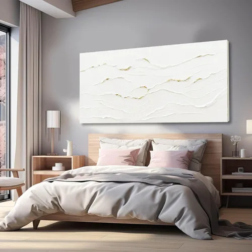 Vista 4 de WINKAILIN Pintura blanca, ilustraciones decorativas simples de 29 x 58 pulgadas, arte abstracto de pared para sala de estar, decoración moderna