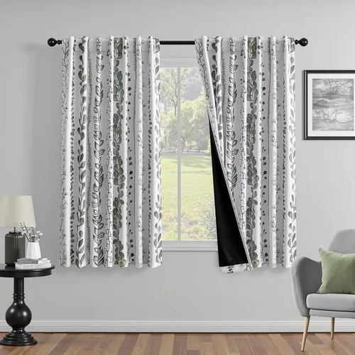 Vista 27 de MEETSKY Cortinas verde salvia de 63 pulgadas de largo, cortinas boho para sala de estar y dormitorio, cortinas semitransparentes de estilo lino