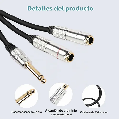 Vista 3 de XMSJSIY Cable divisor en Y de señal de guitarra TS de 0.25 in - 1.6 ft/1,6