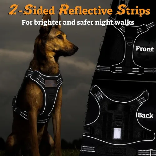 Vista 7 de rabbitgoo - Arnés para perros pequeño sin tirones, chaleco táctico de servicio con Molle y asa de control, arnés militar ajustable y reflectante