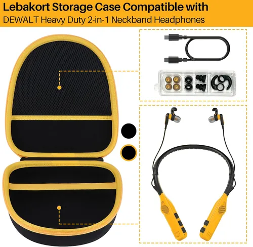 Vista 3 de Lebakort Funda de almacenamiento compatible con auriculares DEWALT resistentes 2 en 1 con banda para el cuello (funda negra)