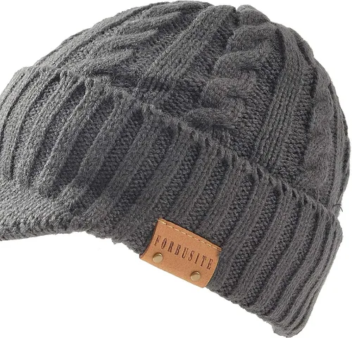 Vista 5 de FORBUSITE Gorro de punto para hombre con visera para invierno y mujer gorro grueso con ala
