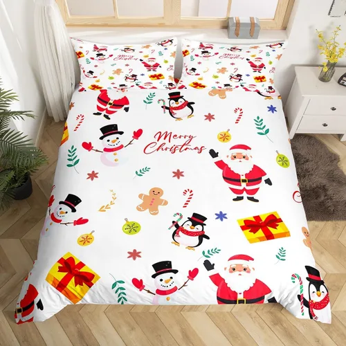 Vista 13 de Juego de ropa de cama de Feliz Navidad, funda de edredón azul con árbol de Navidad para niñas y niños, elegante funda de edredón de copo de nieve