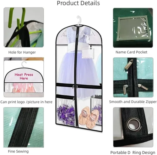 Vista 3 de 1 paquete de bolsas de PVC transparente para disfraz de baile, bolsa de ropa de 39 pulgadas para competiciones de baile, funda de ropa colgante