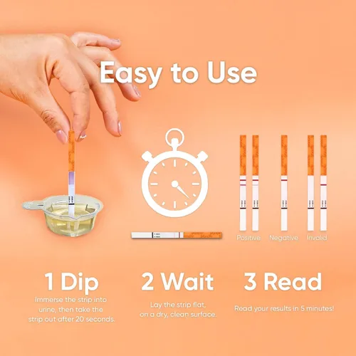 Vista 3 de Tiras de prueba de embarazo Wondfo de 5 mm - Detección de HCG 25 MIU/ml, prueba casera de resultado confiable - 10