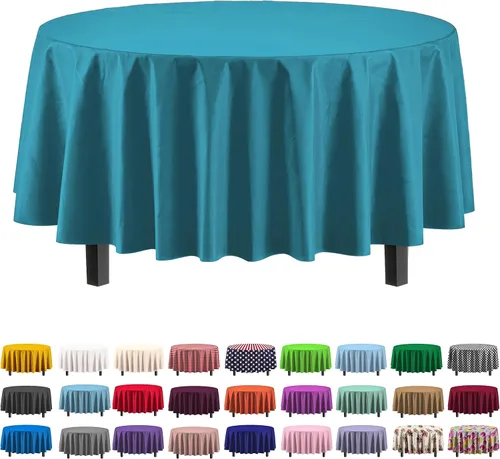 Vista 51 de Party Solids Paquete de 4 manteles de plástico color azul aguamarina, 54 x 108 pulgadas, mantel desechable para fiestas y pícnics