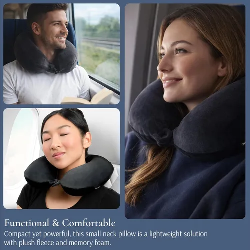 Vista 4 de Brookstone Almohada de viaje para el cuello - Funda de forro polar ligera en forma de U rellenable con espuma viscoelástica para viajes y soporte
