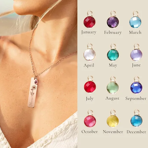 Vista 2 de Custom Name Necklace with Birthstones Birthday Gift for Woman Personalized Birth flower Necklaces Best Gifts for Women Friends Christmas Gifts for