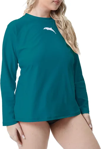 Vista 3 de Halcurt Camiseta de natación de manga larga para mujer talla grande ajuste holgado Upf50 con protección solar