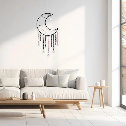 Vista 4 de Artilady - Atrapa-sueños de cristal, grandes atrapasueños de luna negros estilo boho para colgar en la pared, decoraciones para la casa, decoración