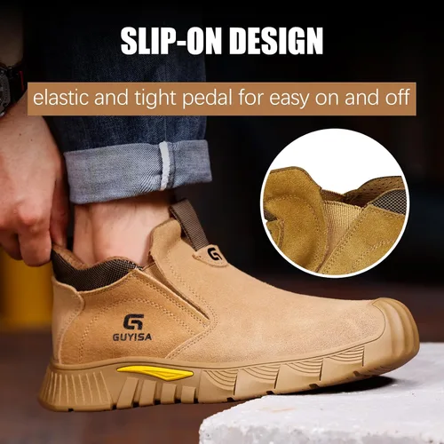 Vista 5 de GLANOUDUN Botas de trabajo de soldadura para hombre, zapatos de punta de acero para hombres, botas de punta de acero indestructibles, zapatos