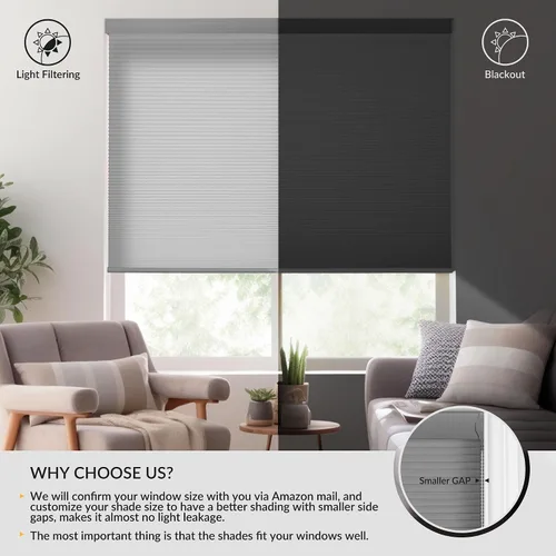 Vista 3 de BERISSA Persianas celulares opacas sin cordón, con diseño de panal para ventanas, persianas celulares a juego para dormitorio, oficina, sala