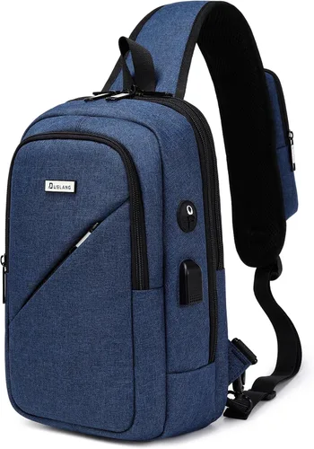 Vista 44 de DUSLANG Mochila de hombro para senderismo, bolsa cruzada para hombres, bolsas de pecho con puerto de cargador USB para campamento casual, ciclismo