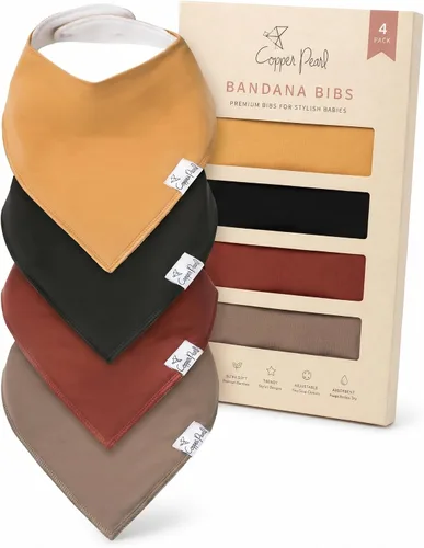 Vista 7 de Copper Pearl Baberos tipo bandana para bebé, paquete de 4 baberos de algodón suave para babear y dentición, absorbentes, ajuste ajustable, muchos