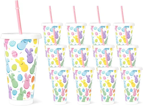 Vista 13 de JarThenaAMCS 12 piezas de vasos de plástico patrióticos con tapa con pajita 4 de julio, vaso para bebidas frías con bandera americana roja, azul