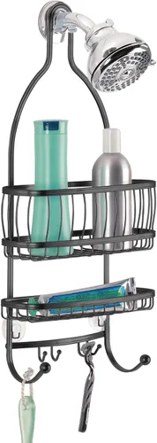Vista 7 de iDesign York - Organizador de ducha colgante de alambre de metal, espacio extra amplio para champú, acondicionador y jabón con ganchos para Satén