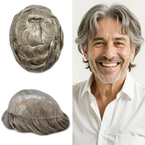 Vista 392 de Toupee para hombre 100% cabello humano real tupé para hombres 0.004 in piel de poliuretano para hombre, sistema de reemplazo de piezas de pelo