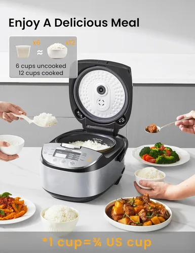 Vista 3 de Arrocera COMFEE' de 12 Tazas Cocinadas/6 Tazas Sin Cocinar, Arrocera Portátil Antiadherente, Arrocera Japonesa con Tecnología Lógica Difusa