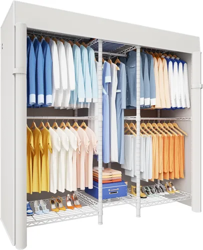 Vista 13 de Ulif E12C - Sistema organizador de armario resistente, perchero de ropa independiente, perchero ajustable para ropa de 71 pulgadas de ancho x 16
