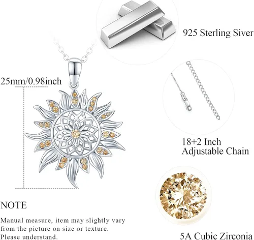 Vista 5 de AOVEAO Collar de girasol de plata de ley S925, joyería de girasol, colgante de girasol, regalo de joyería de verano para mujeres y niñas, Plata