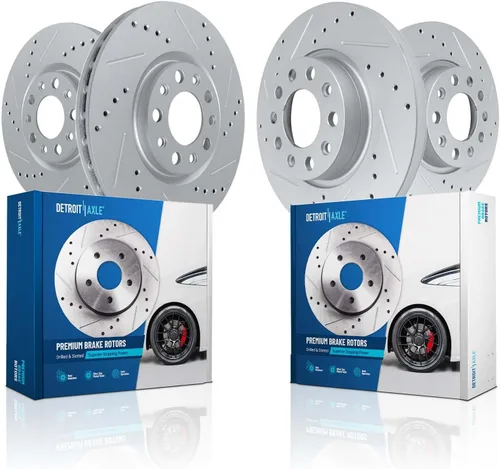 Vista 29 de Detroit Axle - Rotores de freno delantero para Volkswagen Touareg Audi Q7 Porsche Cayenne Rotores de freno de disco perforados y ranurados Reemplazo