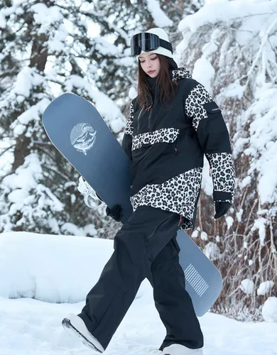 Vista 3 de Chaqueta de esquí Anorak de snowboard Abrigo sudadera holgada con capucha de nieve aislada impermeable cálido para mujeres y hombres