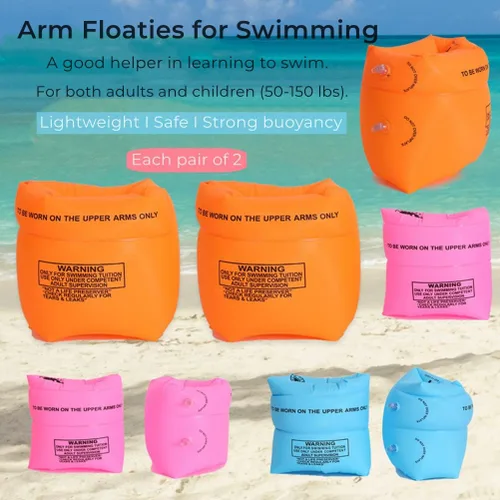 Vista 2 de Paquete de 2 a 4 flotadores de brazo para niños y adultos – Flotadores de piscina, bandas de brazo inflables de PVC, flotadores de brazo para niños
