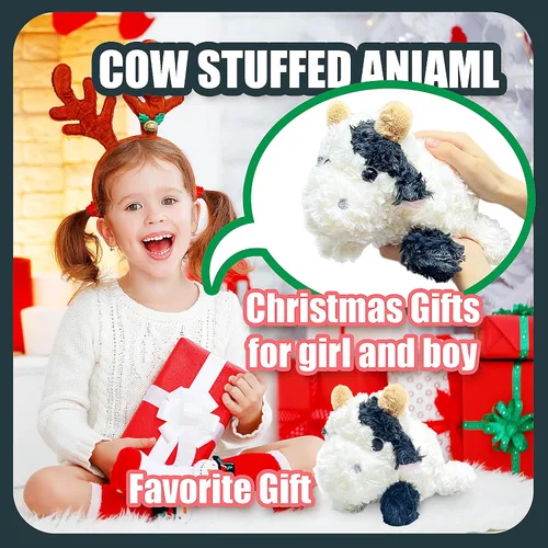 Vista 6 de Animal de Peluche Vaca Tierna, Juguetes de Peluche de 10" para Niños, Recuerdos de Fiesta para Niños Pequeños, Lindos Peluches de Vaca, Vacas