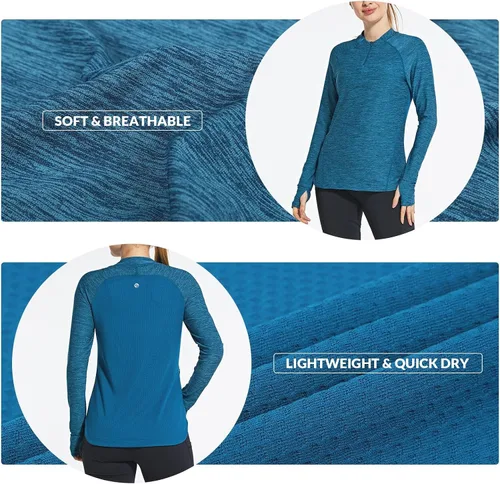 Vista 2 de BALEAF Camisas de secado rápido para mujer, manga larga, para correr, senderismo, entrenamiento, UPF50+ SPF