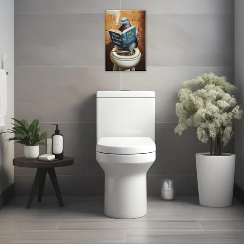 Vista 14 de GLOKAKA Lienzo decorativo para baño, diseño divertido de alpaca sentado en el inodoro, leyendo periódico, arte de pared, humor, granja, animal, arte