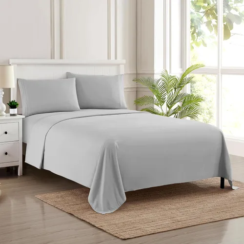 Vista 76 de Juego de sábanas extrasuaves de tamaño individual, ropa de cama transpirable y lujosa con correas elásticas integradas para las esquinas, colección