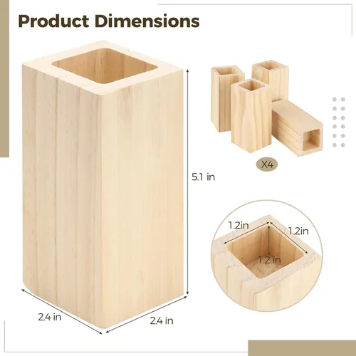 Vista 4 de 4 Pcs Bed Risers, 4 in Wooden Furniture Risers Blocks, Heavy-Duty Lifters for Couch Chair Cabinet Dresser, Bed Frame Risers for Added Height, Slot