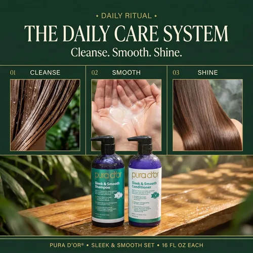 Vista 7 de PURA D'OR Elegante y suave juego de champú y acondicionador para cabello liso sin encrespamiento y sedoso, infundido con aloe vera orgánico, aceite