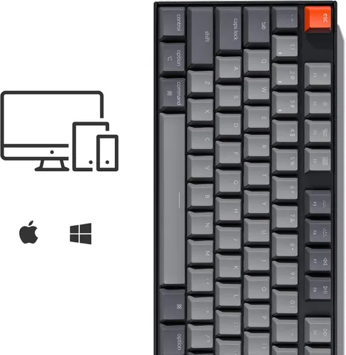 Vista 3 de Keychron Teclado mecánico inalámbrico K8 Tenkeyless para Mac, retroiluminación RGB, Bluetooth, multitarea, teclado para juegos con cable tipo C