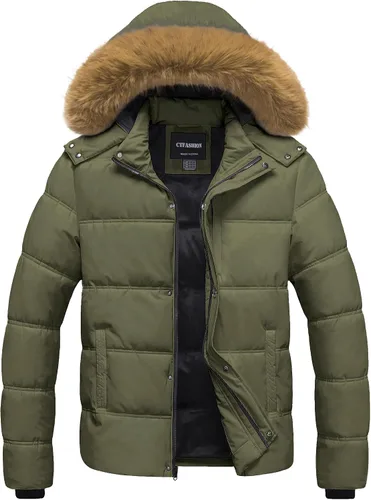 Vista 12 de Chaqueta acolchada para hombre, abrigo de invierno con capucha de piel, impermeable y resistente al viento, forro polar, 4 bolsillos
