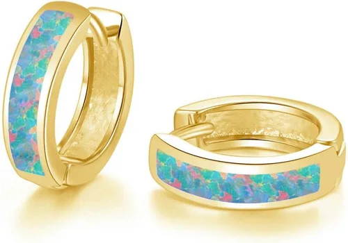 Vista 146 de CiNily Aretes Huggie de ópalo con bisagras, chapados en oro, hipoalergénicos, pequeños aretes de aro para mujeres, adolescentes, niñas, hombres