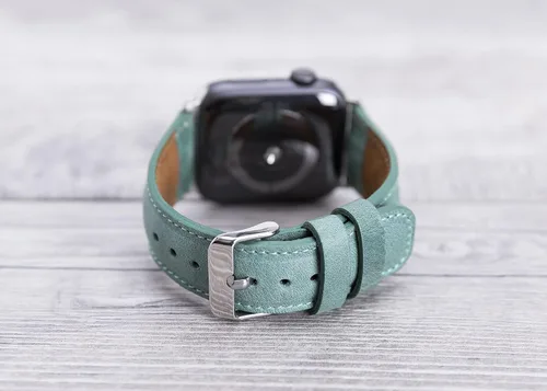 Vista 4 de Correa de cuero genuino verde mar para Apple Watch