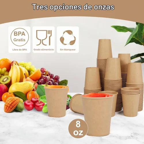 Vista 5 de Vasos desechables, paquete de 100 vasos de papel Kraft de 8 onzas, tazas de café de papel, vasos desechables de 8 onzas para bebidas calientes