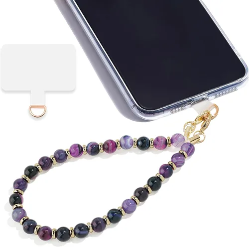 Vista 15 de Correa de muñeca con cuentas de mármol para mujer, diseño desmontable 304 Steel Core, detachable phone wristlet with tether tab, keeps your phone