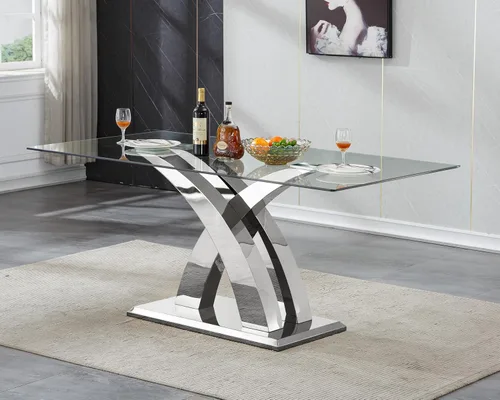 Vista 29 de Moderno juego de mesa de comedor de cristal de 5 piezas para 4, 70 pulgadas rectangular con 4 sillas copetudas de terciopelo beige, juego de mesa