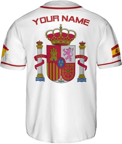 Vista 3 de Podagree - Camiseta de béisbol personalizada de España, bandera española, escudo de armas de España, regalo peruano para hombres y mujeres